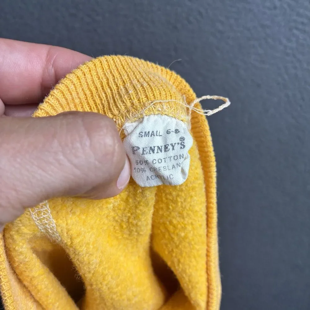 Vintage 60s Penney's Short Sleeve Sweatshirt Gold Yellow Raglan Kids Youth Small